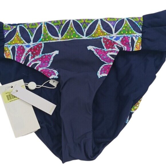 Trina Turk Bikini Bottom Blue Tropical Print Classic Womens Size 6 - Picture 2 of 7